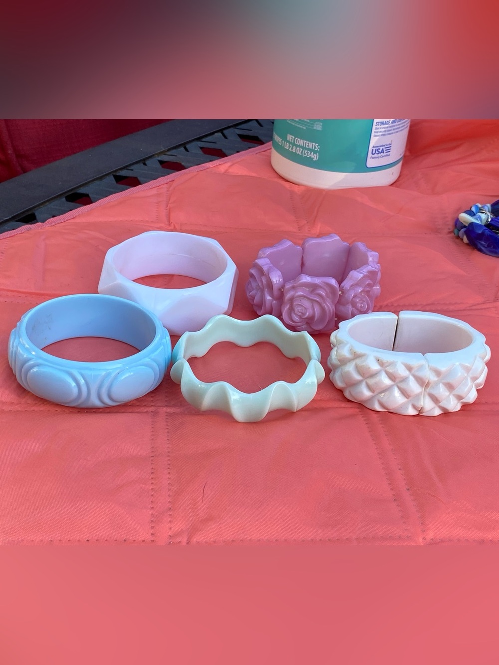 VTG bundle,lucite/celluloid/plastic bracelets,pastel,geo,carve,stretch,hinged+